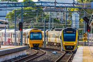 two yellow trains of queensland rail 