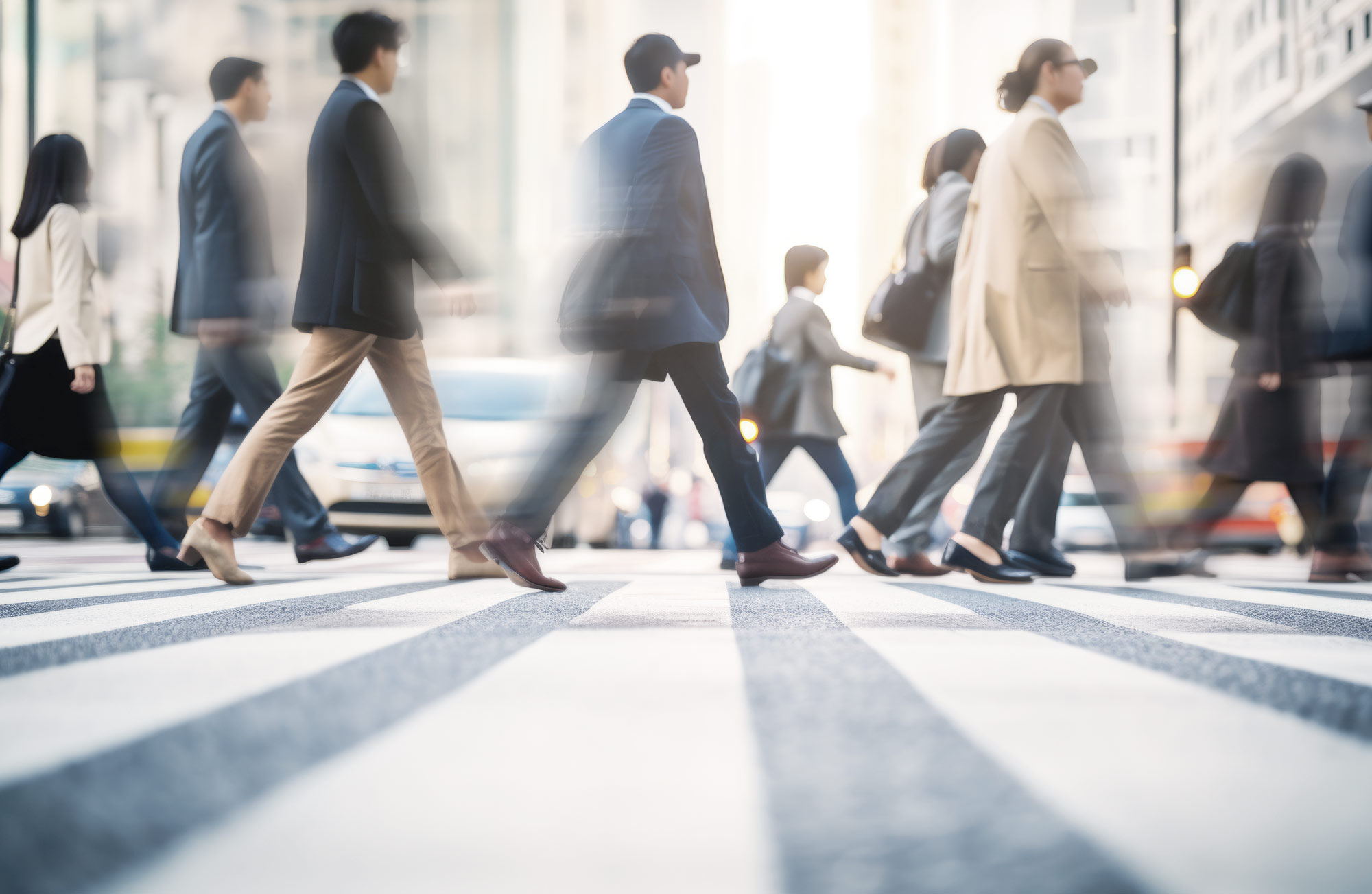 Sectors header picture, showing people on a zebra crossing