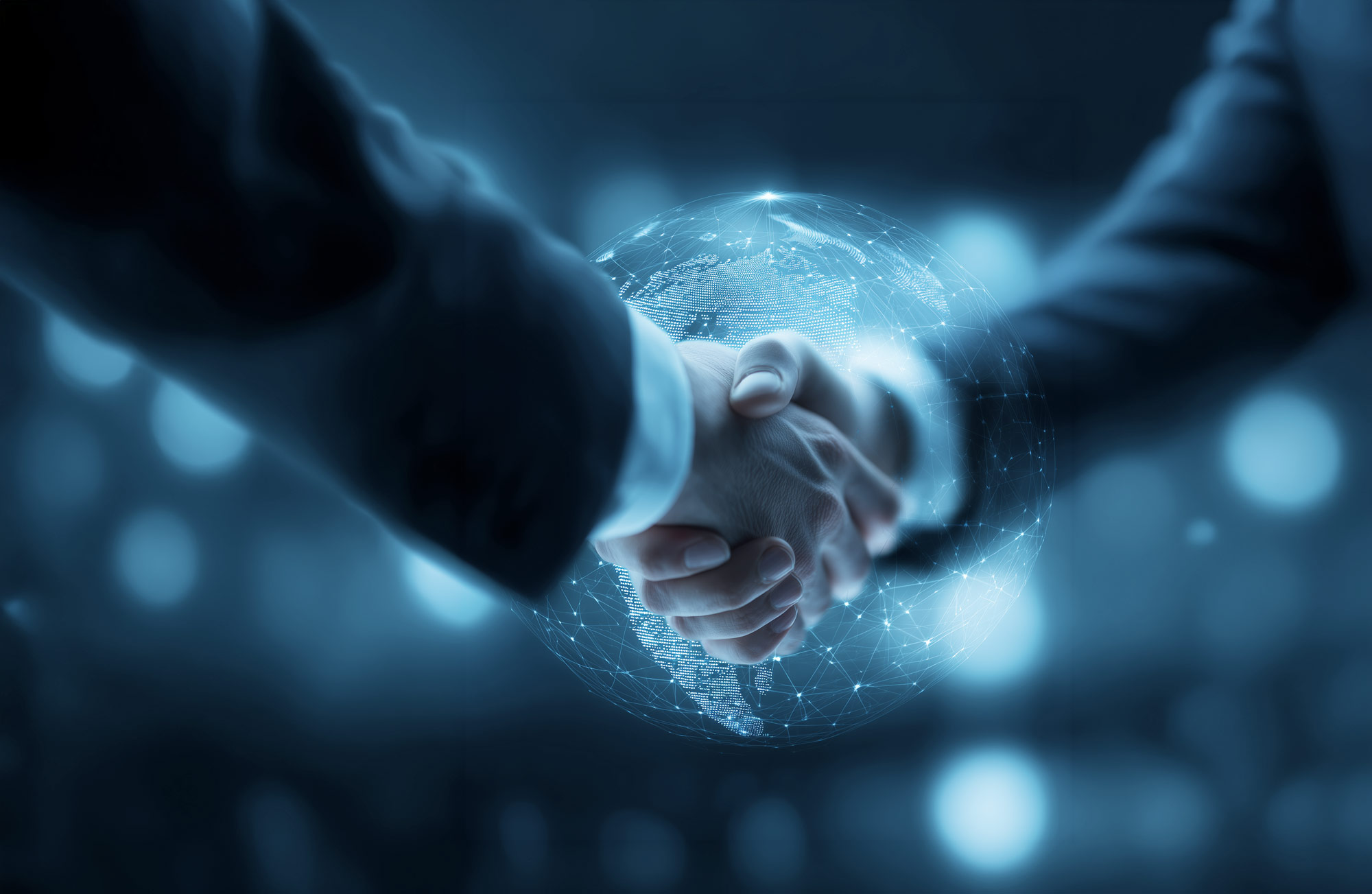 Public Safety partners header picture, showing shaking hands, and a globe in the background