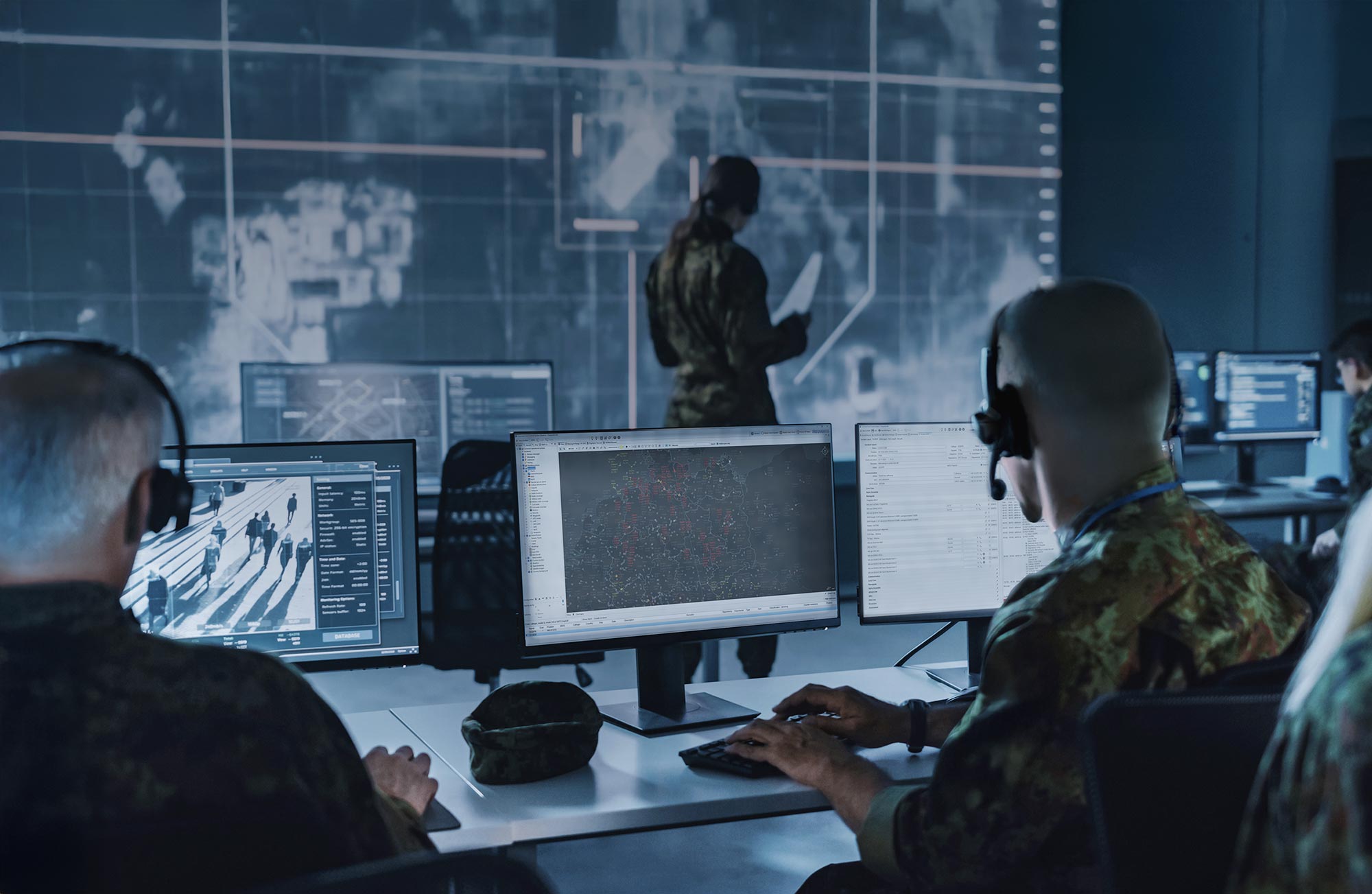 Focus areas Defence header picture, showing people operating in a control room
