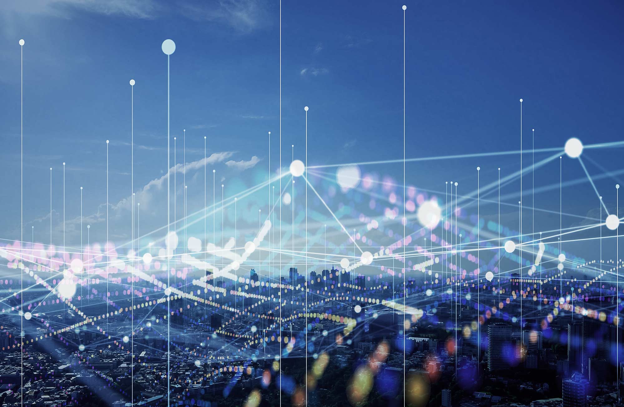 innovation and videos header picture, showing a blue sky and the city below