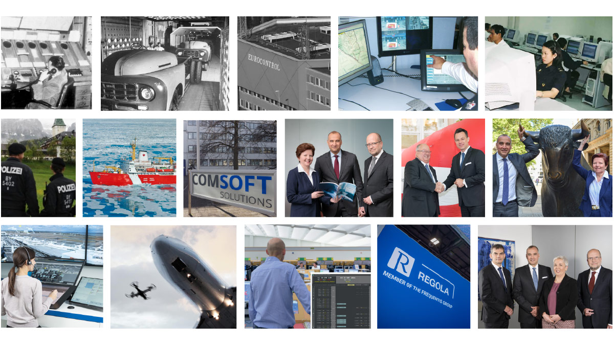 a compilation of pictures throughout the frequentis history
