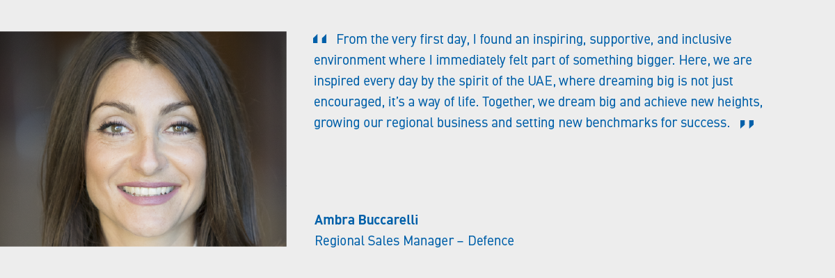 Picture and statement from Ambra Buccarelli, Regional Sales Manager Defence