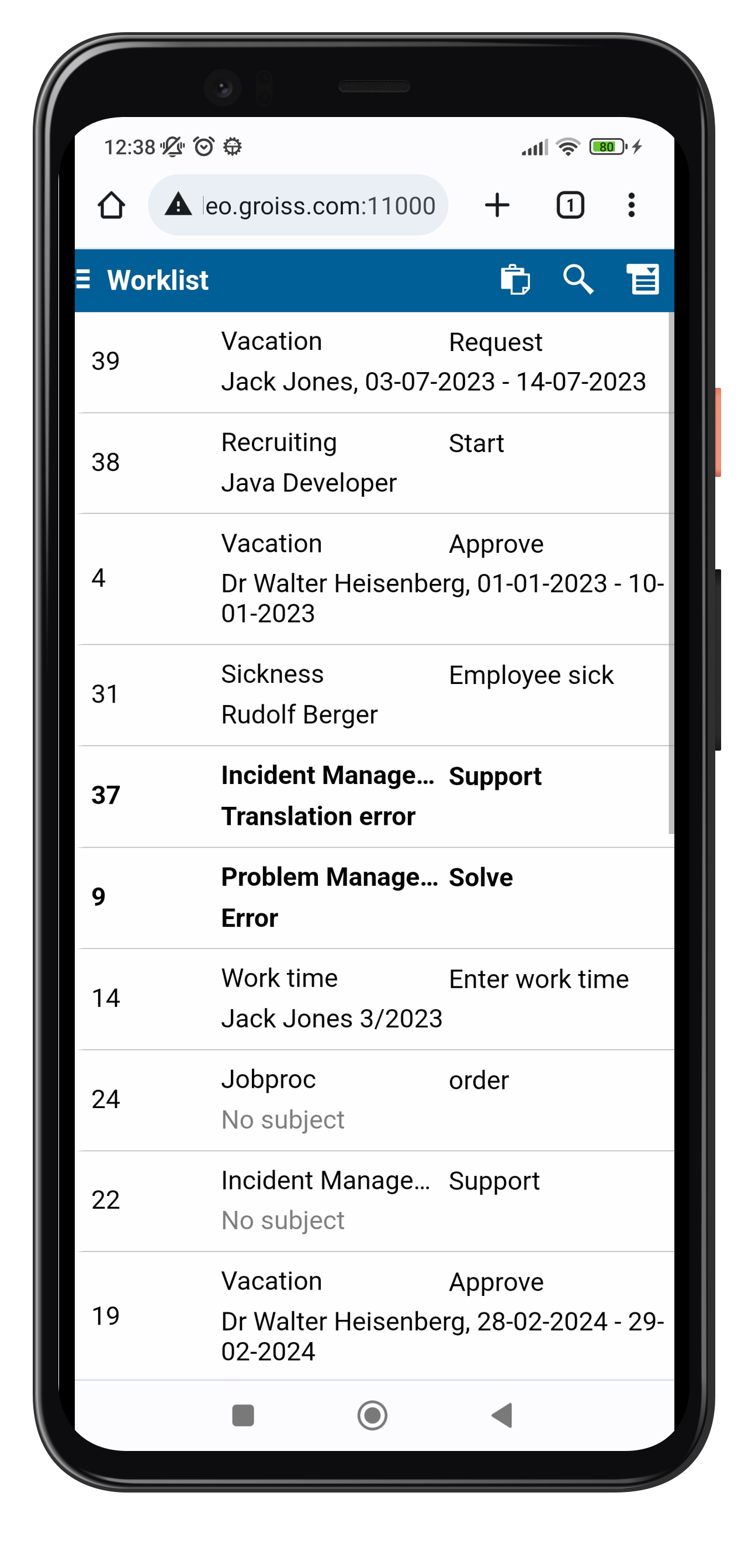 WFM - mobile - worklist view