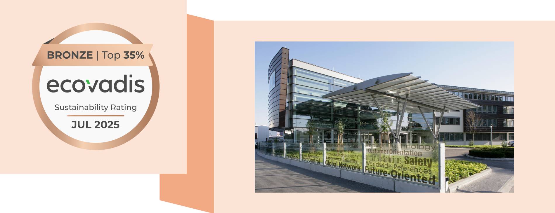 ecovadis bronze medal and a view of the Frequentis Headquarters